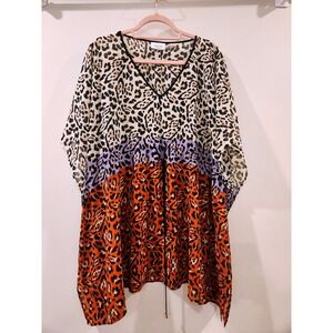 Calvin Klein Swimwear Cover Up‎ Leopard Print Color Block Kaftan S/M
